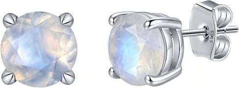 Moonstone Stud Earrings 925 Sterling Silver Rainbow Moonstone Earrings 4mm/5mm/6mm Natural Round Gemstone Jewelry Gifts for Women in Kuwait
