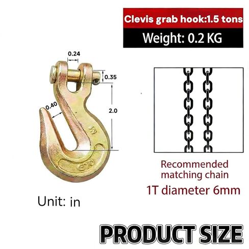 4 عبوات من خطافات Clevis Grab Hooks شديدة التحمل لسلسلة من سبائك الصلب من الدرجة 70 - لنقل شاحنة المقطورة - لمسة نهائية من الكروم الأصفر (1/4 4PACK) in Kuwait