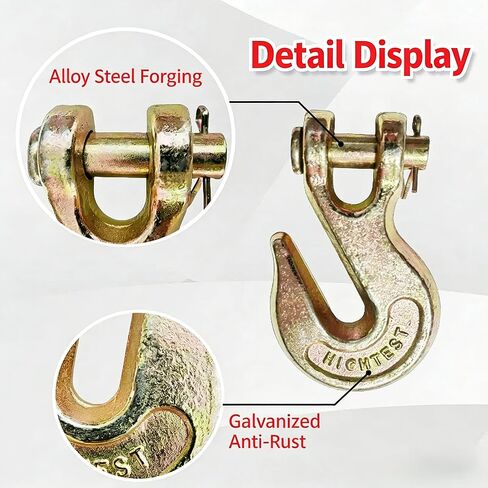 4 عبوات من خطافات Clevis Grab Hooks شديدة التحمل لسلسلة من سبائك الصلب من الدرجة 70 - لنقل شاحنة المقطورة - لمسة نهائية من الكروم الأصفر (1/4 4PACK) in Kuwait