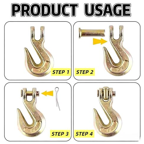 4 عبوات من خطافات Clevis Grab Hooks شديدة التحمل لسلسلة من سبائك الصلب من الدرجة 70 - لنقل شاحنة المقطورة - لمسة نهائية من الكروم الأصفر (1/4 4PACK) in Kuwait