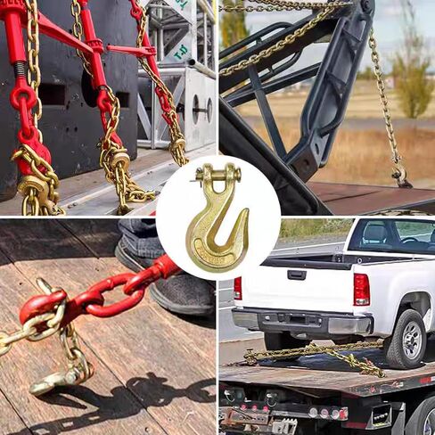 4 عبوات من خطافات Clevis Grab Hooks شديدة التحمل لسلسلة من سبائك الصلب من الدرجة 70 - لنقل شاحنة المقطورة - لمسة نهائية من الكروم الأصفر (1/4 4PACK) in Kuwait