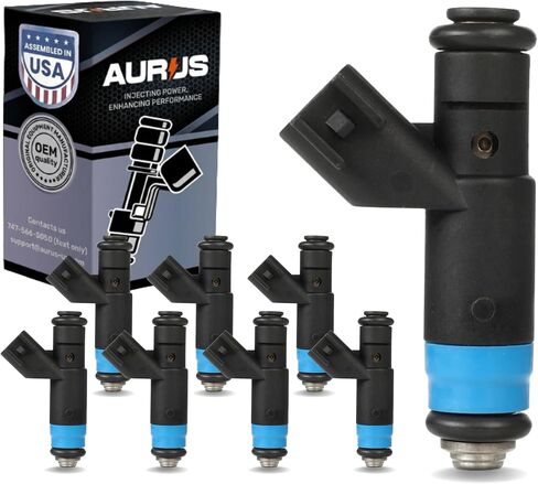 حاقن الوقود OEM AURUS 8 قطع متوافق مع 2003 دودج شاحنة رام 1500 2500 3500 بيك اب 5.7 لتر V8 اسطوانة OEM 53032142AC RL032142AC 812-12143 FJ655 4 فتحة فوهة منفذ Uscar (مجموعة من 8) in Kuwait