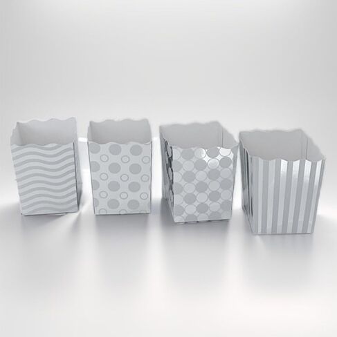 48 Pack Mini Silver Popcorn box with design –Disposable Popcorn Boxes 4 Inches tall Paper Popcorn Container for Parties, Weddings, Anniversary, Christmas, New Years, Other in Kuwait