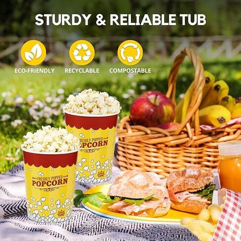 50 عبوة من دلاء الفشار بوزن 32 أونصة. يمكن التخلص منه. حاويات الفشار الورقية. مقاومة الشحوم. أكواب الفشار للمسرح المنزلي ليلة الفيلم. تنازلات الفشار. السفن سريعة in Kuwait