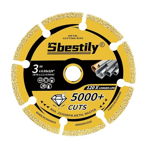 Sbestily 3 Inch Diamond Cutting Wheel for Metal, 3/8" Arbor Cut Off Wheels with 5000+ Cuts on Rebar, Steel, Iron and INOX, Angle Grinder Attachment Cutting Blades (1PCS) in Kuwait