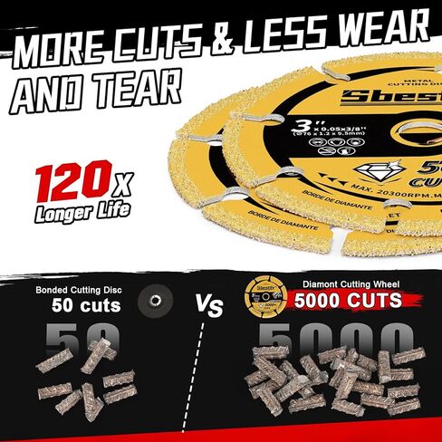 Sbestily 3 Inch Diamond Cutting Wheel for Metal, 3/8" Arbor Cut Off Wheels with 5000+ Cuts on Rebar, Steel, Iron and INOX, Angle Grinder Attachment Cutting Blades (1PCS) in Kuwait