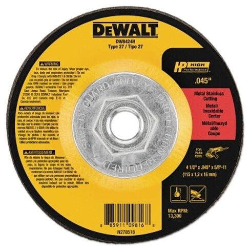 4 1/2" x .045" x 5/8" Dewalt Metal Cutting Wheel DW8424H: Type 27 Cut Off Wheel: High Performance Thin .045" Metal Stainless Cutting 1/EA in Saudi Arabia