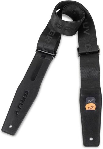 حزام جيتار Gruv Gear حزام مبطن أسود قابل للتعديل للجيتار الكهربائي والصوتي والباس، حزام أمان عريض مع أطراف من الجلد الصناعي، متوافق مع القفل، دعم مريح للكتف (كبير جدًا) in Kuwait