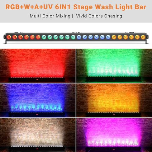 شريط ضوء غسيل المسرح: التحكم عن بعد وDMX - إعداد سهل لمخطط حفلات DJ - 150 وات 24 LEDs RGBWA + UV خلط الألوان - إضاءة غسيل الحائط للحدث وعروض حفلات الزفاف الحية in Kuwait