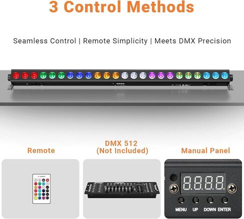 شريط ضوء غسيل المسرح: التحكم عن بعد وDMX - إعداد سهل لمخطط حفلات DJ - 150 وات 24 LEDs RGBWA + UV خلط الألوان - إضاءة غسيل الحائط للحدث وعروض حفلات الزفاف الحية in Kuwait