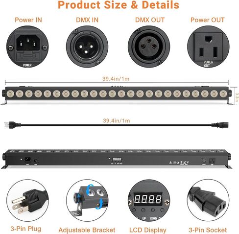 شريط ضوء غسيل المسرح: التحكم عن بعد وDMX - إعداد سهل لمخطط حفلات DJ - 150 وات 24 LEDs RGBWA + UV خلط الألوان - إضاءة غسيل الحائط للحدث وعروض حفلات الزفاف الحية in Kuwait