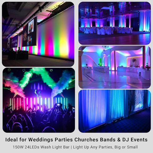 شريط ضوء غسيل المسرح: التحكم عن بعد وDMX - إعداد سهل لمخطط حفلات DJ - 150 وات 24 LEDs RGBWA + UV خلط الألوان - إضاءة غسيل الحائط للحدث وعروض حفلات الزفاف الحية in Kuwait