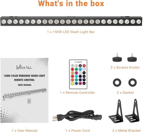 شريط ضوء غسيل المسرح: التحكم عن بعد وDMX - إعداد سهل لمخطط حفلات DJ - 150 وات 24 LEDs RGBWA + UV خلط الألوان - إضاءة غسيل الحائط للحدث وعروض حفلات الزفاف الحية in Kuwait