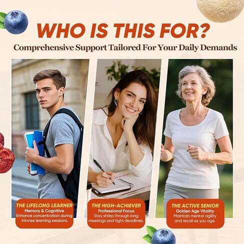 علكات الفطر، علكات الدماغ 16 في 1 مع عرف الأسد، الريشي، كورديسيبس، تشاجا، مايتاكي، B12، DHA، أشواغاندا، إل-ثيانين والمزيد، مكمل الفطر للبالغين - الذاكرة والتركيز ودعم الطاقة 60 قطعة in Kuwait