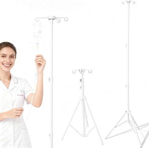 IV Pole Portable for Traveling, Adjustable IV Stand with Hooks (Black) in Saudi Arabia