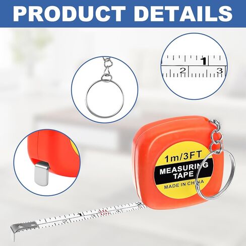 Mini Tape Measure Keychain - 8 Pack 3ft Retractable Measuring Tapes with Stable Slide Lock, 1.5 Inch Sliver Portable Retractable Small Tape Measure for DIY, Sewing, Office & Party Favors in Saudi Arabia