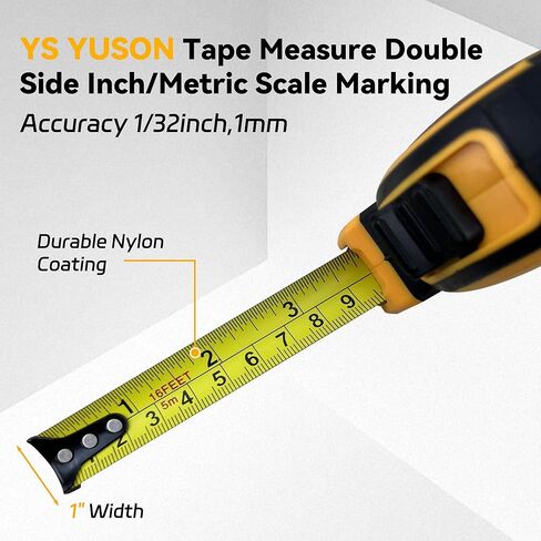 Tape Measure 16FT/5M Double Sided, Retractable Measuring Tape with Manual Lock, Rubber Casing, Nylon Coated Blade, 1/32in & 1mm Precision for Professional Surveyors Engineers Electricians in Saudi Arabia