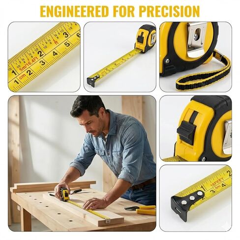 Tape Measure 16FT/5M Double Sided, Retractable Measuring Tape with Manual Lock, Rubber Casing, Nylon Coated Blade, 1/32in & 1mm Precision for Professional Surveyors Engineers Electricians in Saudi Arabia