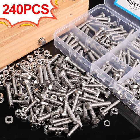 240PCS / Box External Hex Screws Nuts Set Stainless Steel Screws Kit M4-M5 DIY Home Furniture Fasteners Sets in Saudi Arabia