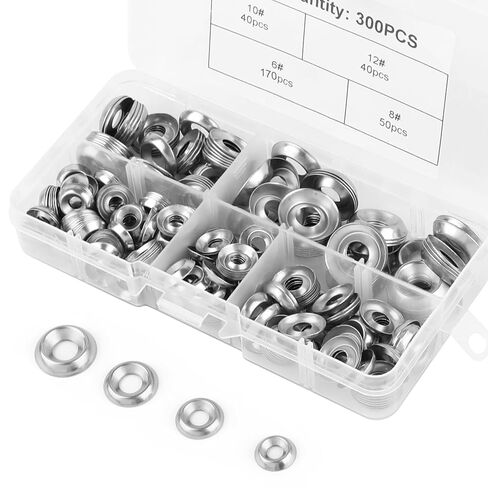 300 Pcs Stainless Steel Countersunk Finish Washers Set,Assortment of #6#8#10#12,304 Stainless Steel Cup Washers,Perfect for DIY,Repairs,and Construction in Saudi Arabia