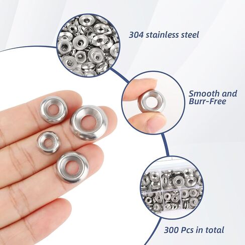 300 Pcs Stainless Steel Countersunk Finish Washers Set,Assortment of #6#8#10#12,304 Stainless Steel Cup Washers,Perfect for DIY,Repairs,and Construction in Saudi Arabia