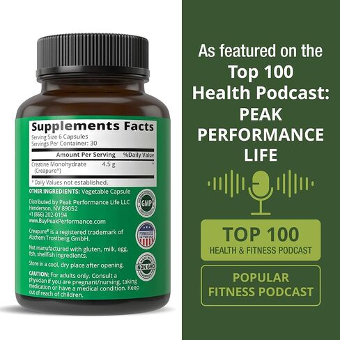 Creapure Creatine Monohydrate 180 Capsules - Ultra High Purity German Made Creatine with Nothing Added at All - Pure Unflavored Pills for Men & Women - No Sugar, Non-GMO, Vegan Friendly Supplement in Saudi Arabia