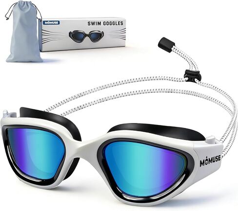 نظارات سباحة MOMUSE للبالغين مع حزام بنجي ناعم، حماية من الأشعة فوق البنفسجية، نظارات سباحة مضادة للضباب بدون سحب الشعر للرجال والنساء in Kuwait