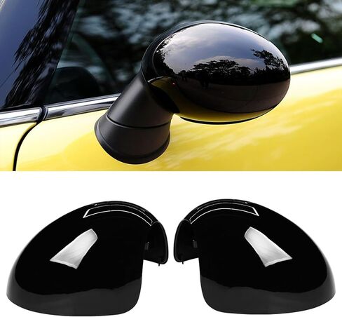 قطعتان متوافقتان مع غطاء مرآة MINI Cooper R55 R56 R57 R58 R59 R60 R61 2007-2016، أغطية مرآة الجانب الأيمن الأيسر، استبدال غطاء مرآة الرؤية الخلفية، مرايا قابلة للطي يدويًا فقط - أسود لامع in Kuwait