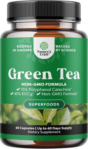 Green Tea Extract Capsules - 500mg Pure Leaf Green Tea Caffeine Supplement - EGCG, Caffeine Extract & Polyphenols Supplement for Healthy Metabolism Support for Women & Men - Natural Detox - 60 Count in Saudi Arabia