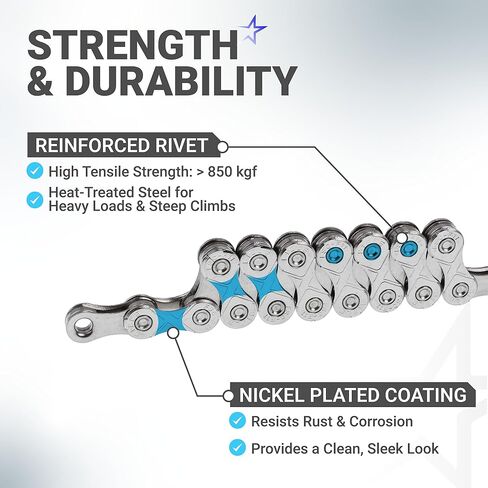سلسلة دراجة بلو ستارز 11 سرعة 1/2 × 11/128 بوصة (116 وصلة) مع رابط سريع - سلسلة دراجات مضادة للصدأ - لدراجات MTB/الطرق/الحصى/Cyclocross - متوافقة مع Shimano SRAM Campagnolo in Kuwait