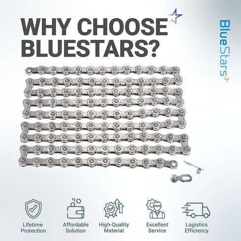 سلسلة دراجة بلو ستارز 11 سرعة 1/2 × 11/128 بوصة (116 وصلة) مع رابط سريع - سلسلة دراجات مضادة للصدأ - لدراجات MTB/الطرق/الحصى/Cyclocross - متوافقة مع Shimano SRAM Campagnolo in Kuwait