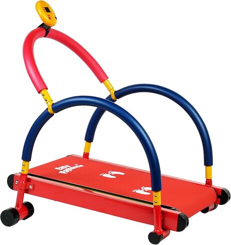 Easy Playhouse: Kids Treadmill - Red & Blue, Manual Self-Propelled Motion, Foam Handlebars, Walk & Jog Pad, Exercise Equipment, LED Display, 150lb Cap in Kuwait