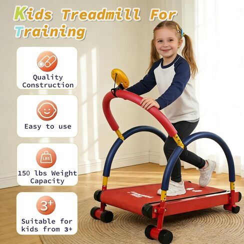 Easy Playhouse: Kids Treadmill - Red & Blue, Manual Self-Propelled Motion, Foam Handlebars, Walk & Jog Pad, Exercise Equipment, LED Display, 150lb Cap in Kuwait