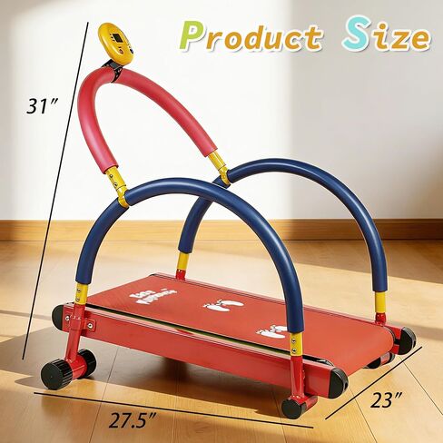Easy Playhouse: Kids Treadmill - Red & Blue, Manual Self-Propelled Motion, Foam Handlebars, Walk & Jog Pad, Exercise Equipment, LED Display, 150lb Cap in Kuwait