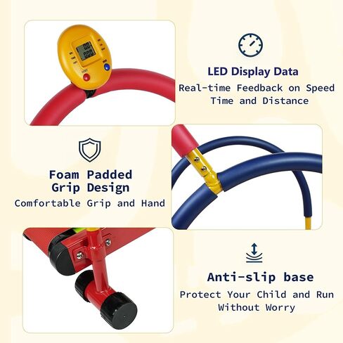 Easy Playhouse: Kids Treadmill - Red & Blue, Manual Self-Propelled Motion, Foam Handlebars, Walk & Jog Pad, Exercise Equipment, LED Display, 150lb Cap in Kuwait