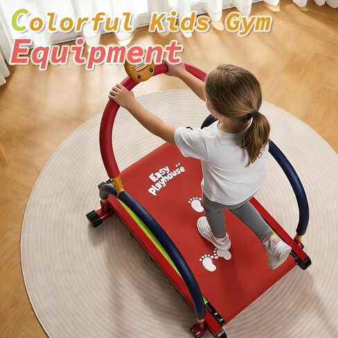Easy Playhouse: Kids Treadmill - Red & Blue, Manual Self-Propelled Motion, Foam Handlebars, Walk & Jog Pad, Exercise Equipment, LED Display, 150lb Cap in Kuwait