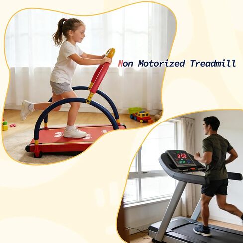 Easy Playhouse: Kids Treadmill - Red & Blue, Manual Self-Propelled Motion, Foam Handlebars, Walk & Jog Pad, Exercise Equipment, LED Display, 150lb Cap in Kuwait