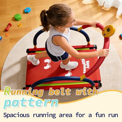 Easy Playhouse: Kids Treadmill - Red & Blue, Manual Self-Propelled Motion, Foam Handlebars, Walk & Jog Pad, Exercise Equipment, LED Display, 150lb Cap in Kuwait
