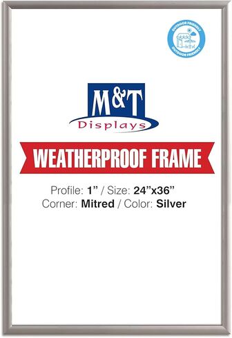 M&T Displays Weatherproof Snap Poster Frame 24x36 Inch Black 1" Aluminum Profile Front Loading Wall Mounting Picture Photo Document Certificate Sign Holder Mitered Corner Anti Glare Cover in Saudi Arabia