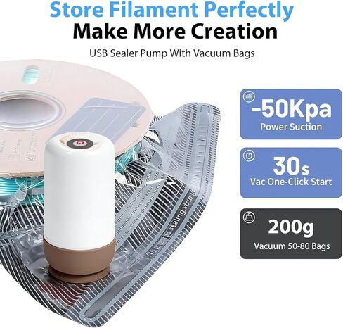 30pcs 3D Printer Filament Storage Bags Vacuum Storage Bags Kit 3D Printer Accessories with 30 Desiccants, Auto Pump, 6 Sealing Clips, Dust Proof, Humidity Resistant (12.6 * 13.38 in) in Kuwait