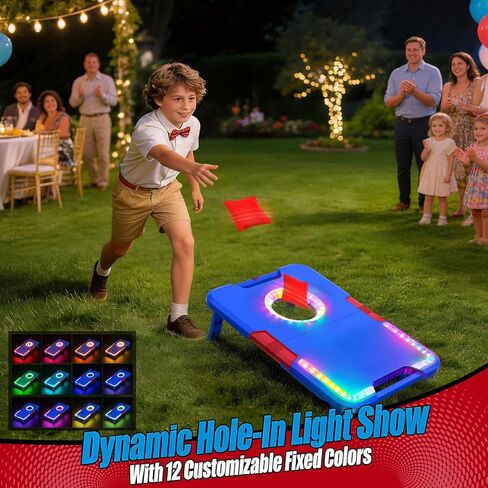 TERRAMUS Light-Up Cornhole Board Set, Corn hole Sets with Sound Effects, 2 Foldable Boards & 8 Bean Bags, Portable Outdoor Toss game, Backyard Party Camping Toys Gifts for Kids,Teens,Family,Ages 6-12+ in Kuwait