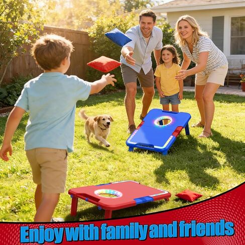 TERRAMUS Light-Up Cornhole Board Set, Corn hole Sets with Sound Effects, 2 Foldable Boards & 8 Bean Bags, Portable Outdoor Toss game, Backyard Party Camping Toys Gifts for Kids,Teens,Family,Ages 6-12+ in Kuwait