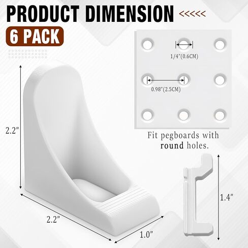 6 قطع من Novabright حامل خطافات زجاجات الرش Pegboard، خطاف تعليق زجاجة الرش، ملحقات منظم Pegboard، منظم أدوات خطافات Pegboard للجراج، ورشة العمل، المطبخ (أبيض) in Saudi Arabia