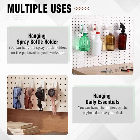 6 قطع من Novabright حامل خطافات زجاجات الرش Pegboard، خطاف تعليق زجاجة الرش، ملحقات منظم Pegboard، منظم أدوات خطافات Pegboard للجراج، ورشة العمل، المطبخ (أبيض) in Saudi Arabia