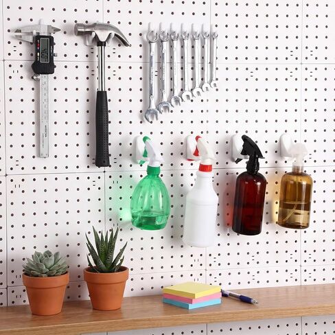 6 قطع من Novabright حامل خطافات زجاجات الرش Pegboard، خطاف تعليق زجاجة الرش، ملحقات منظم Pegboard، منظم أدوات خطافات Pegboard للجراج، ورشة العمل، المطبخ (أبيض) in Saudi Arabia