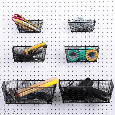 Pegboard Baskets Wall Mount Wire Peg Board Baskets 3 Sizes Pegboard Accessories Slatwall Bins Basket Home Garage Pegboard Hanging Organizer for Tools and Craft (Black, 6 Pcs) in Saudi Arabia