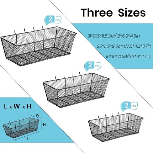 Pegboard Baskets Wall Mount Wire Peg Board Baskets 3 Sizes Pegboard Accessories Slatwall Bins Basket Home Garage Pegboard Hanging Organizer for Tools and Craft (Black, 6 Pcs) in Saudi Arabia