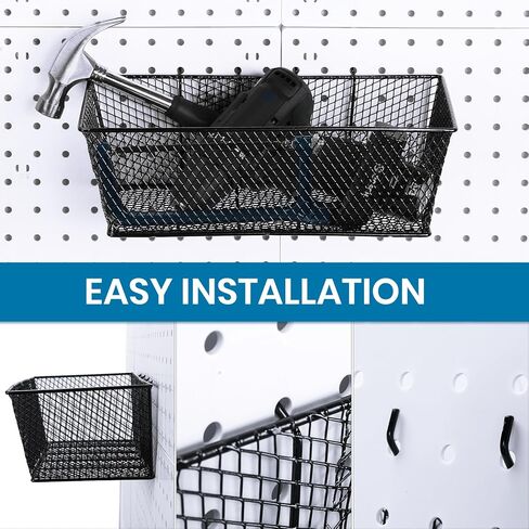 Pegboard Baskets Wall Mount Wire Peg Board Baskets 3 Sizes Pegboard Accessories Slatwall Bins Basket Home Garage Pegboard Hanging Organizer for Tools and Craft (Black, 6 Pcs) in Saudi Arabia