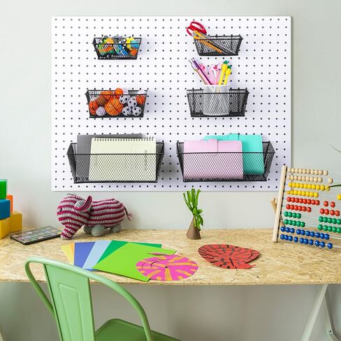Pegboard Baskets Wall Mount Wire Peg Board Baskets 3 Sizes Pegboard Accessories Slatwall Bins Basket Home Garage Pegboard Hanging Organizer for Tools and Craft (Black, 6 Pcs) in Saudi Arabia