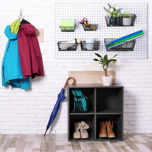 Pegboard Baskets Wall Mount Wire Peg Board Baskets 3 Sizes Pegboard Accessories Slatwall Bins Basket Home Garage Pegboard Hanging Organizer for Tools and Craft (Black, 6 Pcs) in Saudi Arabia